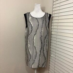 Lafayette 148 XL black white optical illusion geometric viscose silk tunic top